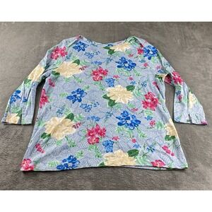 Style & Co Women's Blouse Blue Floral XL 3/4 Sleeves Casual C40